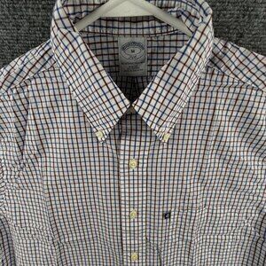Brooks Brothers Medium Slim Fit Red White Blue Check Long Sleeve All Cotton Logo